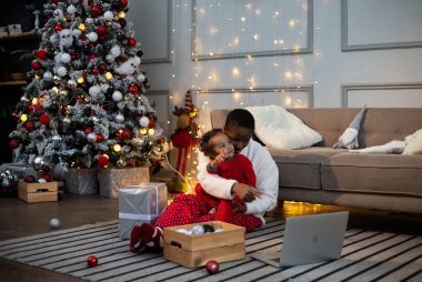 woman with a child in the living room